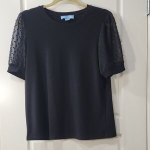 CeCe Black Tee with Sheer Sleeves